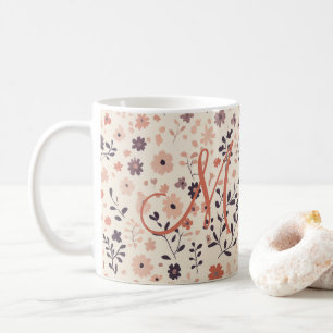 Mug Fleur sauvage rose beige corail Boho Monogramme