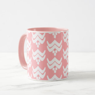 Mug Fleur stylisée Ikat - Corail rose et blanc