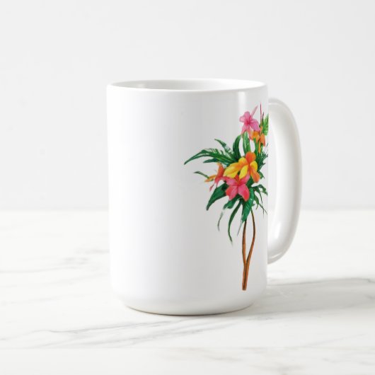 Mug Fleur tropicale jaune rose (Devant droit)