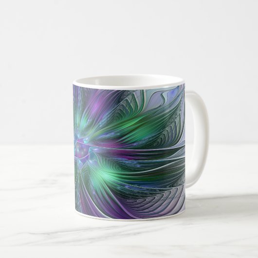 Mug Fleur vert violet Art Abstrait moderne Fractal (Devant droit)