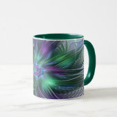 Mug Fleur verte abstraite moderne fractale violette (Devant droit)