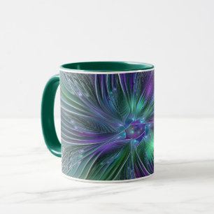 Mug Fleur verte abstraite moderne fractale violette