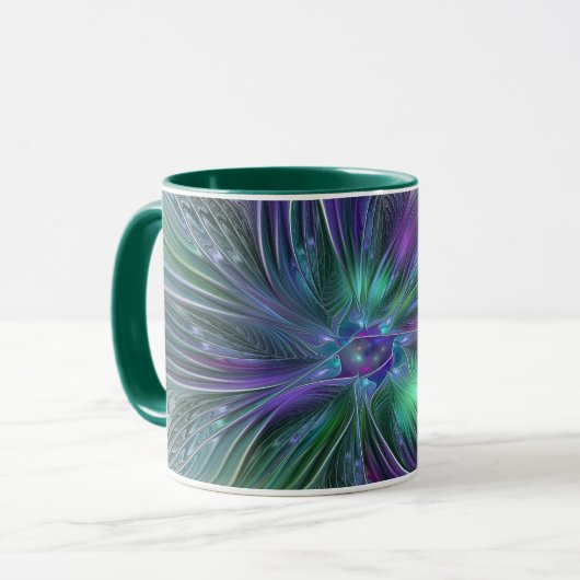 Mug Fleur verte abstraite moderne fractale violette (Devant gauche)
