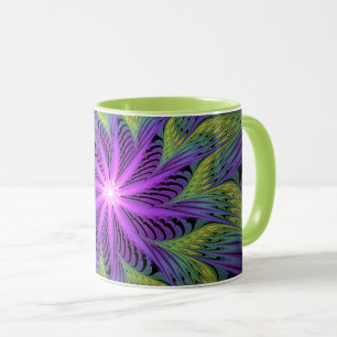 Mug Fleur verte violette Art fractal abstrait moderne