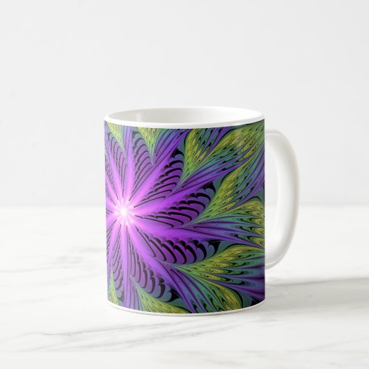 Mug Fleur verte violette Art fractal abstrait moderne (Devant droit)