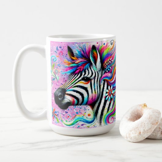Mug Fleur Zèbre Whimsical Rose Turquoise Vert margueri (Avec donut)