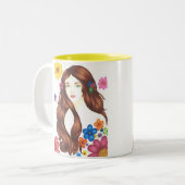 Mug Fleuriste 33cl (Blanc/Jaune) (Devant gauche)
