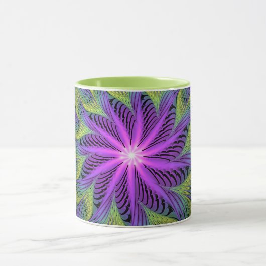 Mug Fleuron vert violet Art Abstrait fractal moderne (Centre)