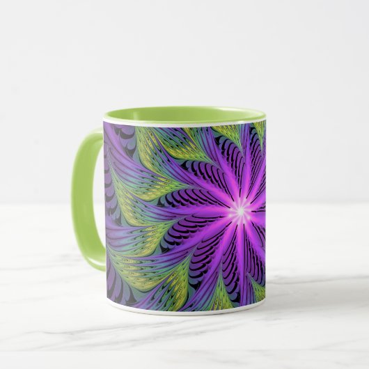 Mug Fleuron vert violet Art Abstrait fractal moderne (Devant gauche)