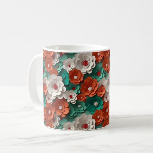 Mug Fleurs 3D orange et vert (Devant gauche)