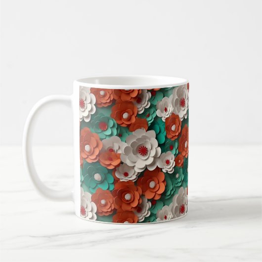 Mug Fleurs 3D orange et vert (Gauche)
