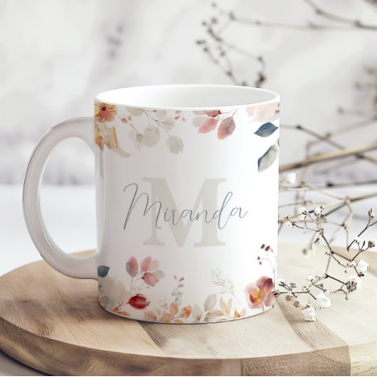 Mug Fleurs à monogramme personnalisé