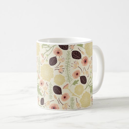 Mug Fleurs à motifs de crème de pêche joueuse (Devant droit)
