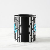 Mug Fleurs abstraites bleues floral blanc noir (Centre)