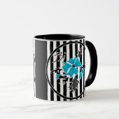 Mug Fleurs abstraites bleues floral blanc noir (Devant droit)
