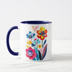 Mug Fleurs abstraites en papier découpé coloré et ludi