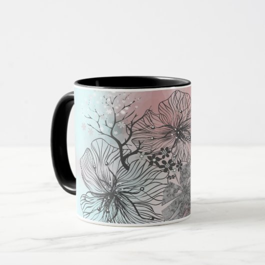 Mug Fleurs abstraites esquissées feuilles dégradé flor (Devant gauche)
