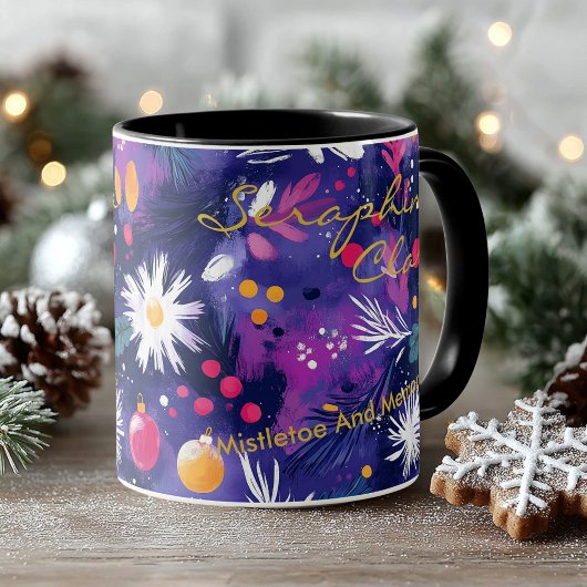 Mug Fleurs abstraites festives avec ornements de Noël