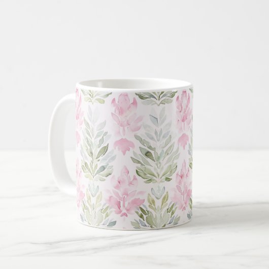 Mug Fleurs Abstraites Florales Vert Rose (Devant gauche)