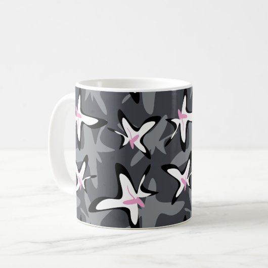 Mug Fleurs abstraites modernes grises roses (Devant gauche)
