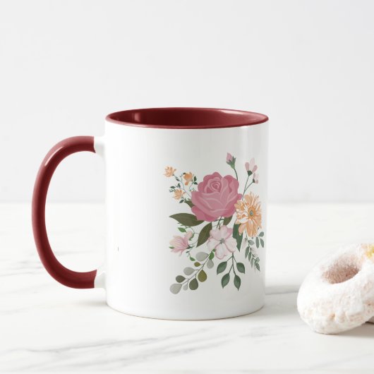 Mug Fleurs aquarelle (Avec donut)