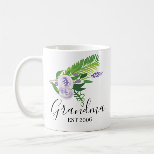 Mug Fleurs aquarelle main Maman Grand-mère Violet (Gauche)