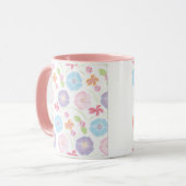 Mug Fleurs Aquarelle Rose doux, Bleu, Romantique (Devant gauche)