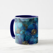 Mug Fleurs aquarelles abstraites bleu or (Devant gauche)