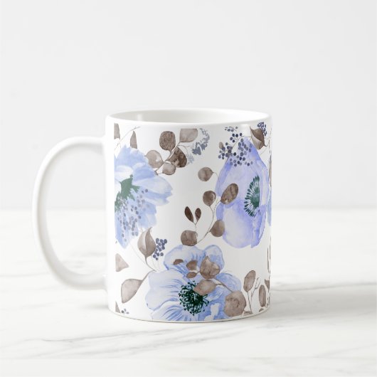 Mug Fleurs Aquarelles Bleues Chic (Gauche)