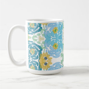 Mug Fleurs aquarelles bleues et jaunes