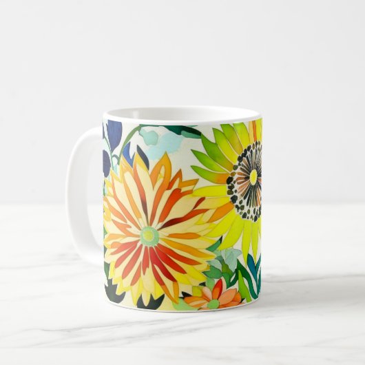 Mug Fleurs aquarelles en rose et jaune (Devant gauche)