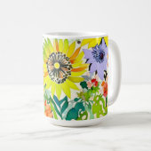 Mug Fleurs aquarelles en rose et jaune (Devant droit)