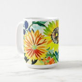 Mug Fleurs aquarelles en rose et jaune (Devant gauche)