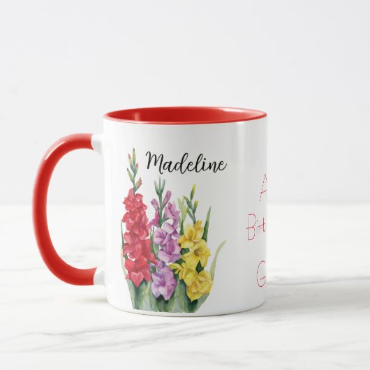Mug Fleurs aquarelles Gladiolus Août Fleur de naissanc (Gauche)