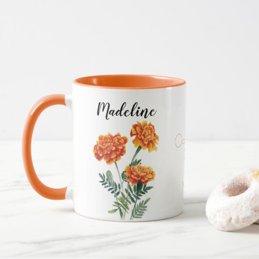 Mug Fleurs aquarelles Marigold Octobre Fleur de naissa (Avec donut)