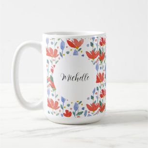 Mug Fleurs aquarelles personnalisées en rouge et bleu