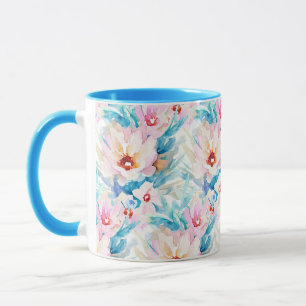 Mug Fleurs aquarelles rose et bleu