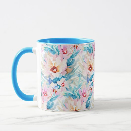 Mug Fleurs aquarelles rose et bleu (Gauche)