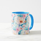 Mug Fleurs aquarelles roses et bleues (Devant droit)