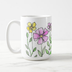Mug Fleurs aquarelles roses et jaunes jolies