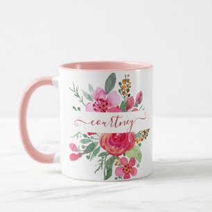 Mug Fleurs aquarelles roses personnalisées