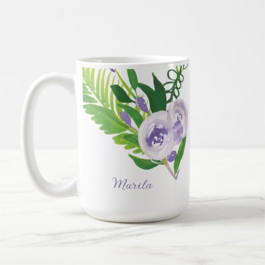 Mug Fleurs aquarelles violettes à la main (Gauche)