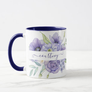 Mug Fleurs aquarelles violettes personnalisées
