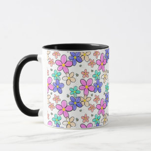 Mug fleurs arc-en-ciel colorées lumineuses abeilles bo