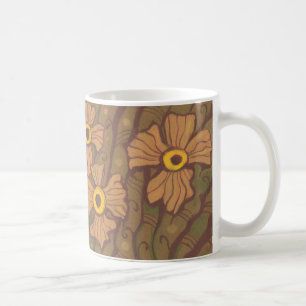 Mug Fleurs aux yeux jaunes, art floral, vert olive bru