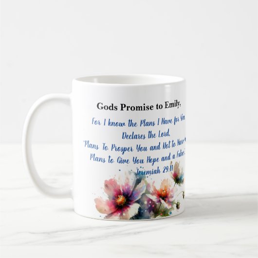 Mug Fleurs Bible Verse Jérémie 29:11 Personnaliser (Gauche)