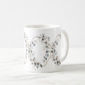 Mug Fleurs blanches aquarelle cadre doré sarcelle arge (Devant droit)