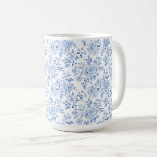 Mug Fleurs blanches bleues romantiques (Devant droit)