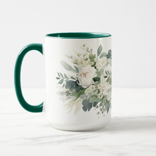 Mug Fleurs blanches botaniques aquarelle verdure (Gauche)
