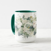 Mug Fleurs blanches botaniques aquarelle verdure (Devant gauche)